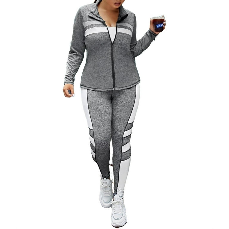 Colorblock Leggings Long Sleeve Dark Grey Plus Size Sports Sets Women s Plus Walmart