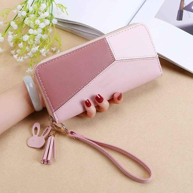Colorblock PU Leather Zip Wallet Clutch for Women Large Travel Tassel Purse Wristlet with Card Slots Money Organizer and Phone Holder Walmart