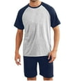 thumbnail image 1 of Colorblock Pajamas for Men Set Big and Tall Raglan Short Sleeve Shirts Elastic Waist Pockets Shorts 2 Piece Loungewear, 1 of 5
