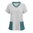 thumbnail image 1 of Colorblock Scrubs for Women Loose Fit Stretchy Scrub Tops V Neck Short Sleeve Housekeeping Nursing Uniforms with Pocket, 1 of 4
