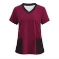thumbnail image 1 of Colorblock Scrubs for Women Loose Fit Stretchy Scrub Tops V Neck Short Sleeve Housekeeping Nursing Uniforms with Pocket, 1 of 4