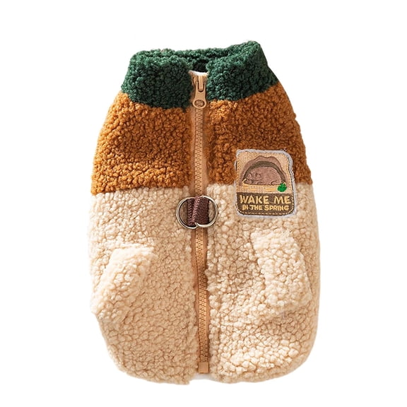 Colorblock Sherpa Dog Jacket Word Patch Warm Pet Coat With Zipper & D Ring For Small Breeds Autumn Winter Outdoor Wear(Beige-2Xl-45Cm)