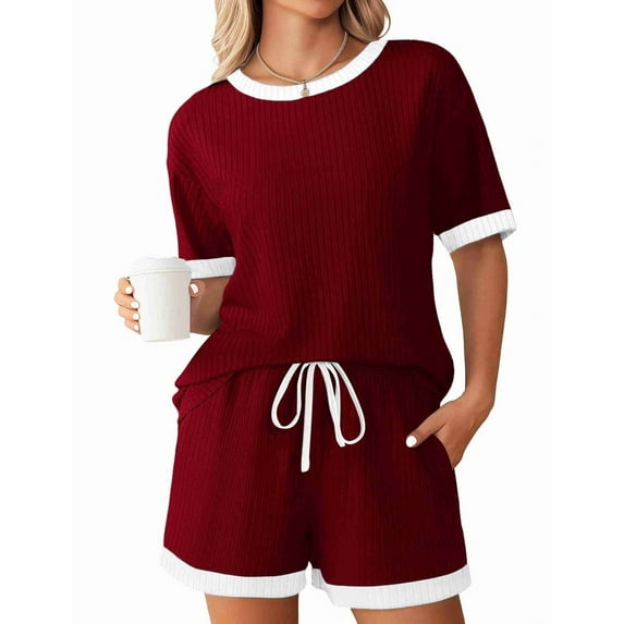 Colorblock Short-Sleeved Suit Wine Red S