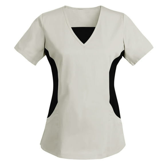 Colorblock Stretch Scrubs Tops - Womens V Neck Nurse Uniform Short Sleeve Loose Fit Medical Shirt Workwear