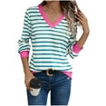 thumbnail image 1 of Colorblock Striped Tops for Women Long Sleeve Casual Loose V Neck Pullover T-Shirts Trendy Fall Spring Clothes (XL, Light Blue), 1 of 6