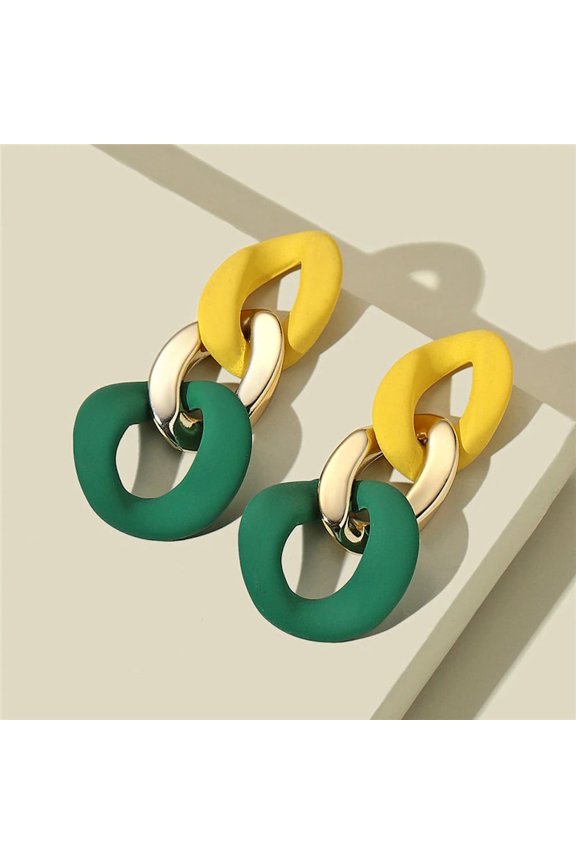 Trendy Boho Fashion Green Yellow Gold Loop Chain Earrings Women Stylish Statement Fashion Jewelry