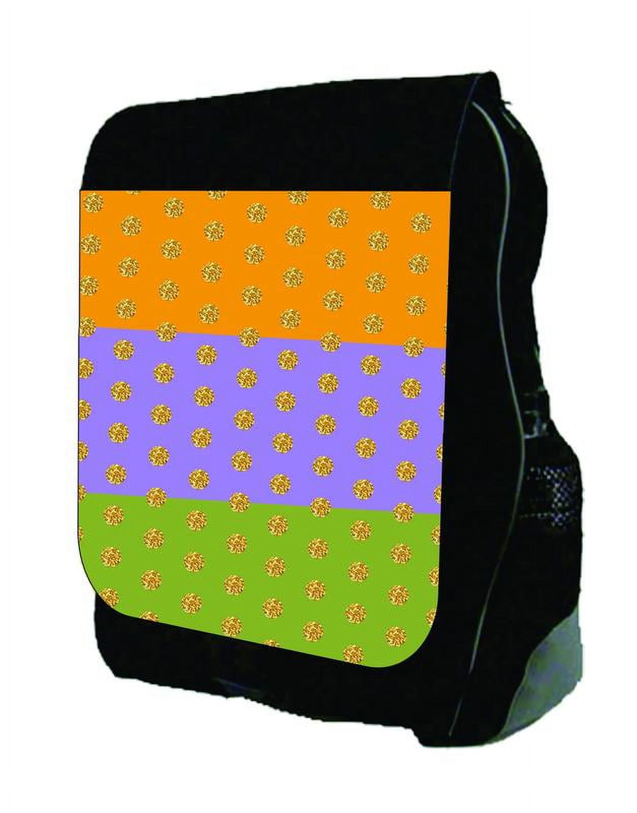 Colorblocked Orange, Purple, Lime Stripes with Gold Polka Dots - Black School Backpack - image 1 of 4