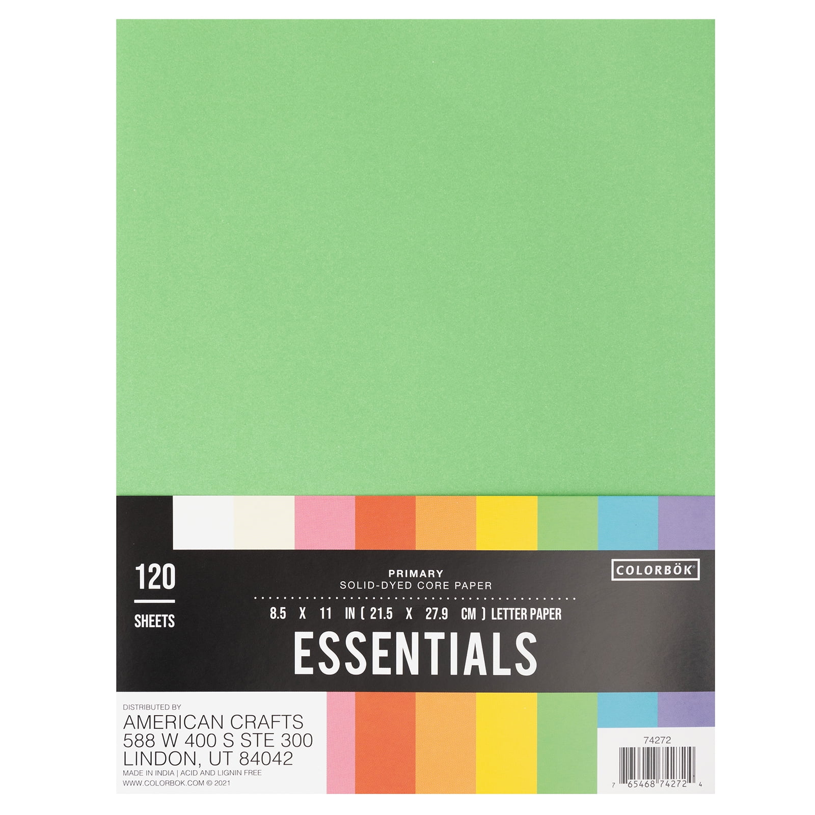COLORBK Colorbok Essential Primary Multicolor Letter Paper, 8.5" x 11", 67 lb./100 GSM, 120 Sheets