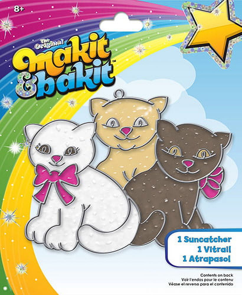 Colorful Glittering Stained Glass Kitten Suncatcher Set