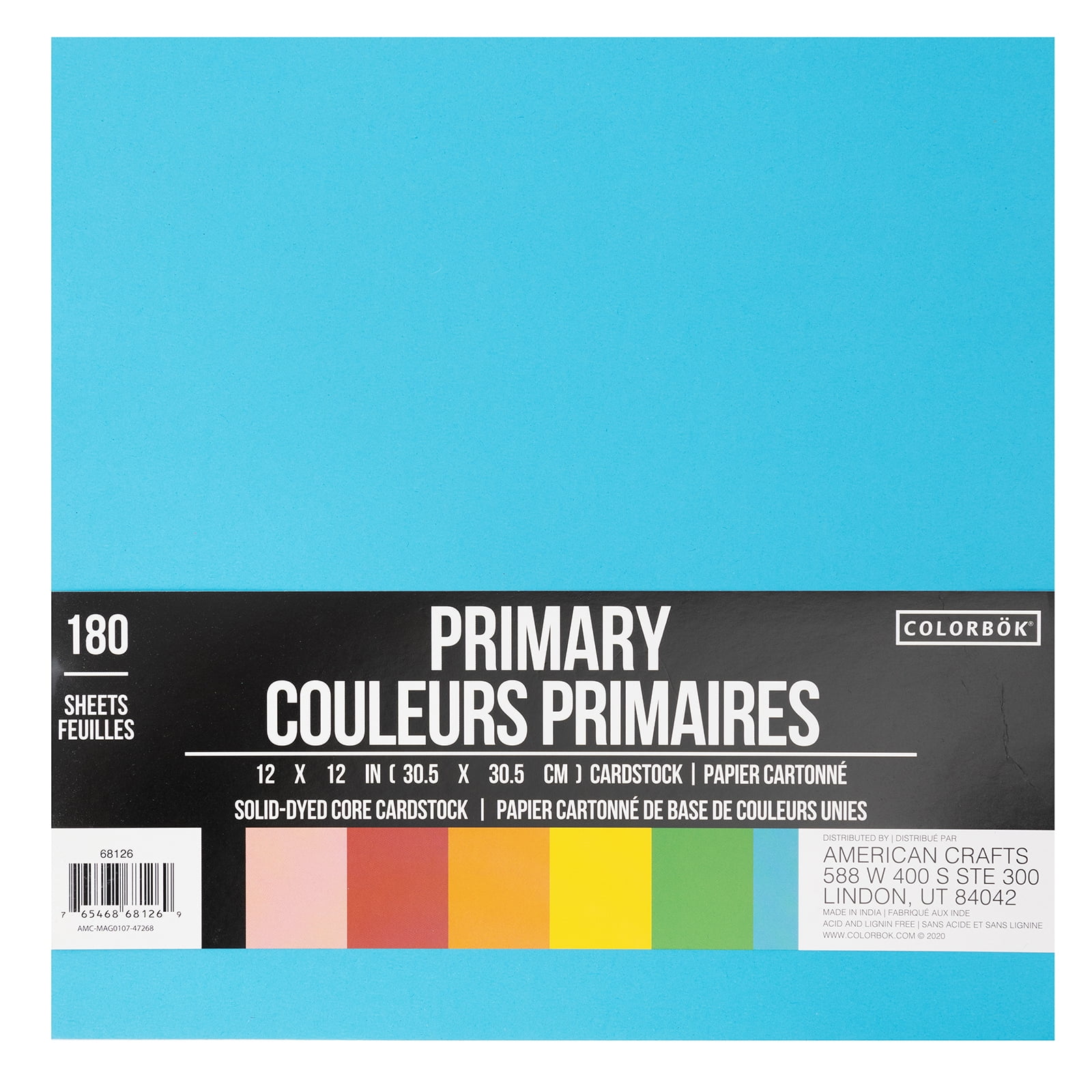 COLORBK Colorbok Multicolor Premium Primary Cardstock, 12"x12", 108 lb/160 GSM, 180 Sheets