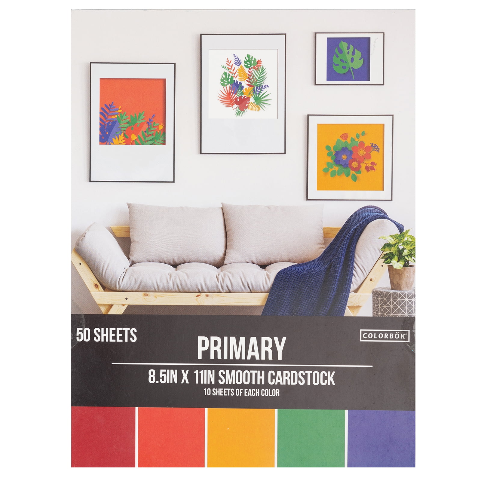 COLORBK Colorbok Multicolor Primary Smooth Cardstock Pad, 8.5"x11", 121 lb./180 GSM, 50 Sheets