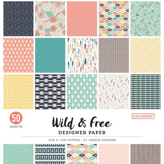 Colorbok Multicolor Wild & Free Designer Paper, 12"x12", 67 lb./100 GSM, 50 Sheets