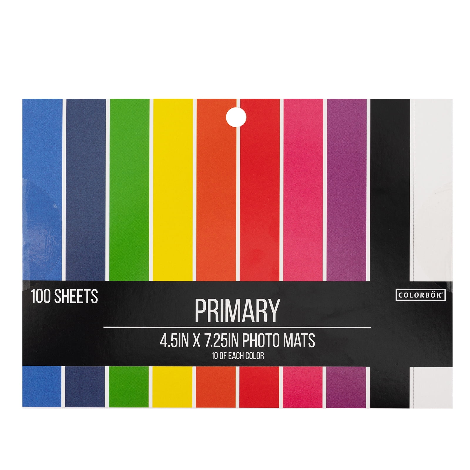 Colorbok Primary Multicolor Card Stock Paper Photo Mats, 4.5" x 7.25", 67 lb./100 gsm, 100 Sheets