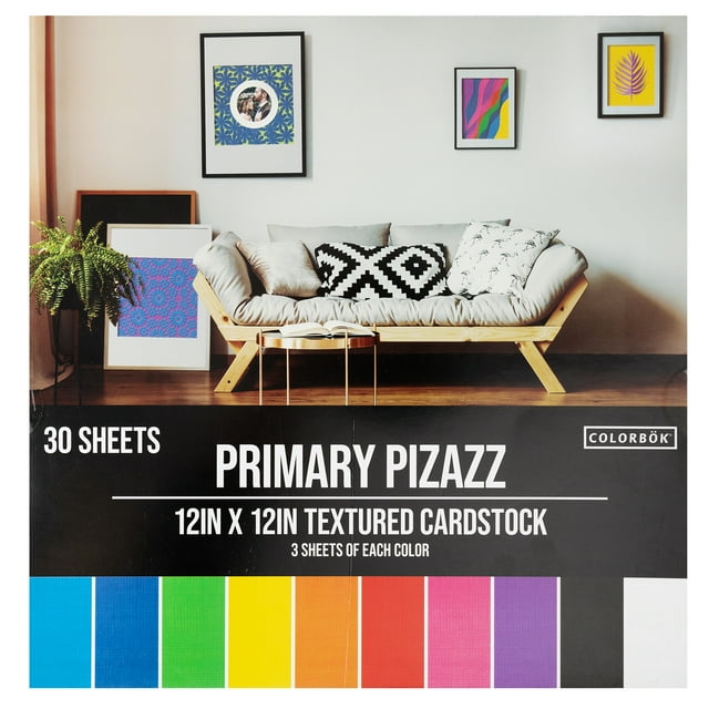 Colorbok Primary Pizazz Multicolor Textured Cardstock, 12"x12", 121 lb