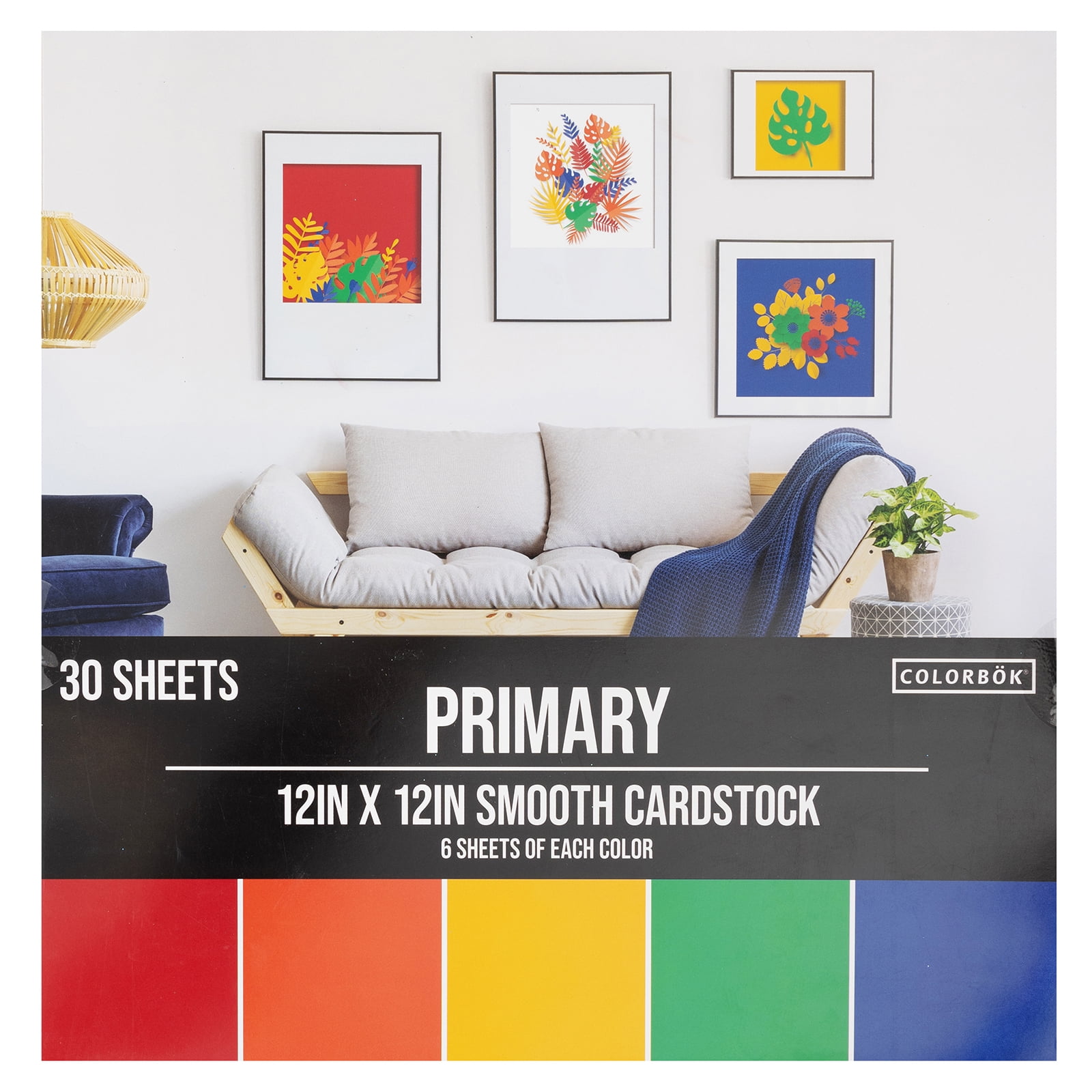 COLORBK Colorbok Primary Smooth Multicolor Cardstock Pad, 12"x12", 121 lb./180 GSM, 30 Sheets