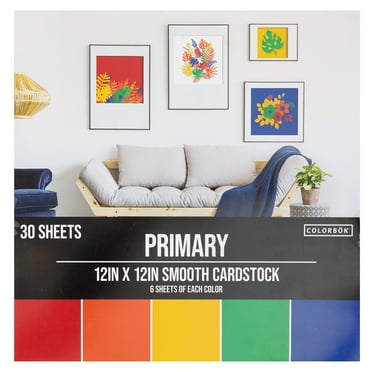 Colorbok Primary Smooth Multicolor Cardstock Pad, 12"x12", 121 lb./180 GSM, 30 Sheets