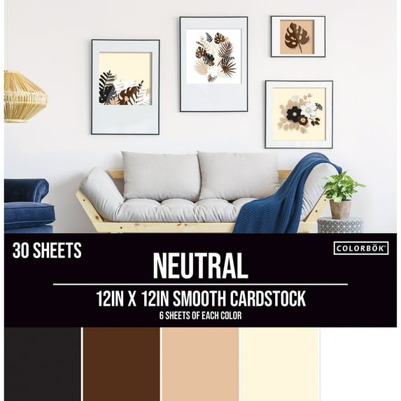 Colorbok Solid Neutral Multicolor Smooth Cardstock Paper, 12"x12", 121 lb./180 GSM, 30 Sheets