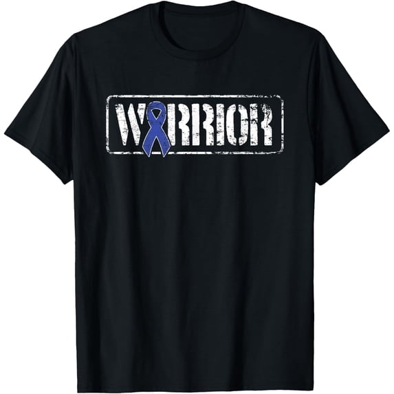Colorectal Cancer Warrior - Dark Blue Military-Style Ribbon T-ShirtMen and women can wear, black T-shirts, gifts. Age: M,L,XL 2XL, 3XL, 76XL