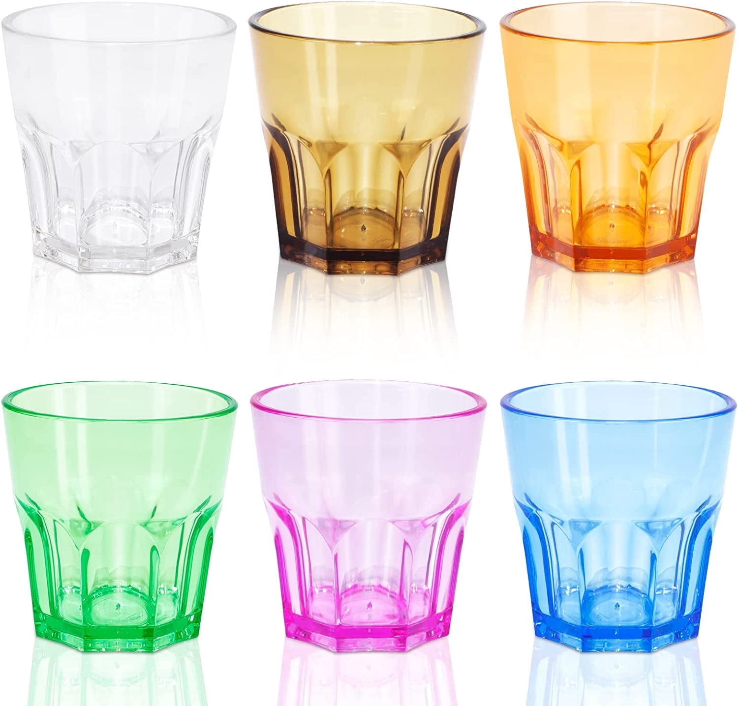 Colored Acrylic Glasses Drinkware, Unbreakable Glasses Drinking Set of 6,  Plastic Cups Reusable, Dishwasher Safe, Small Water Tumbler Cups for Kids  ...