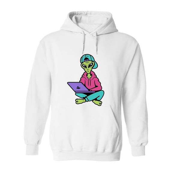 Colored Alien With Laptop Design Hoodie Men -Image by Shutterstock, Male Medium