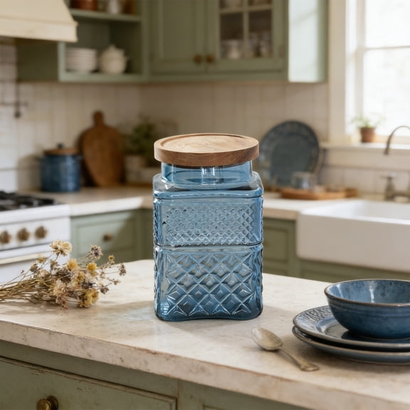 Colored Borosilicate Glass Storage Jar with Airtight Lid, Tinted Food Container for Pantry Organization, Dry Goods & Snacks, Kitchen Decor ,Blue