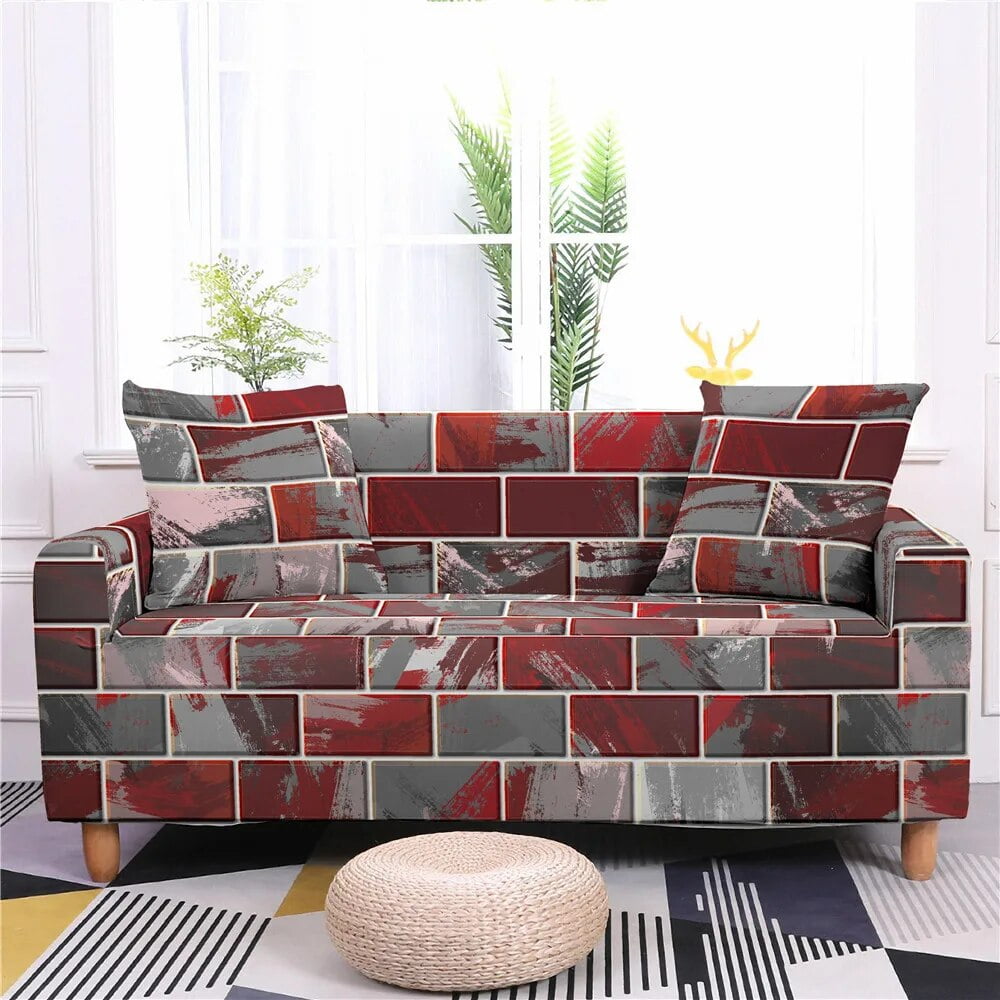 Colored Brick Wall Texture Geometry Retro Style Sofa Cover Sofa