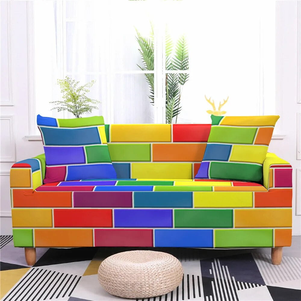 Colored Brick Wall Texture Geometry Retro Style Sofa Cover Sofa