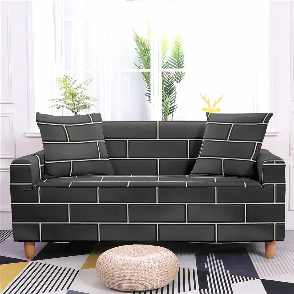 Colored Brick Wall Texture Geometry Retro Style Sofa Cover Sofa