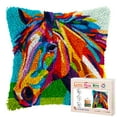 thumbnail image 1 of Colored Brown Horse DIY Latch Hook Pillow Kits for Adults Printed Pillowcase Crochet Yarns Hooking Handmade Pillow Cover Cushion for Home Sofa Decoration 17x17inch, 1 of 7