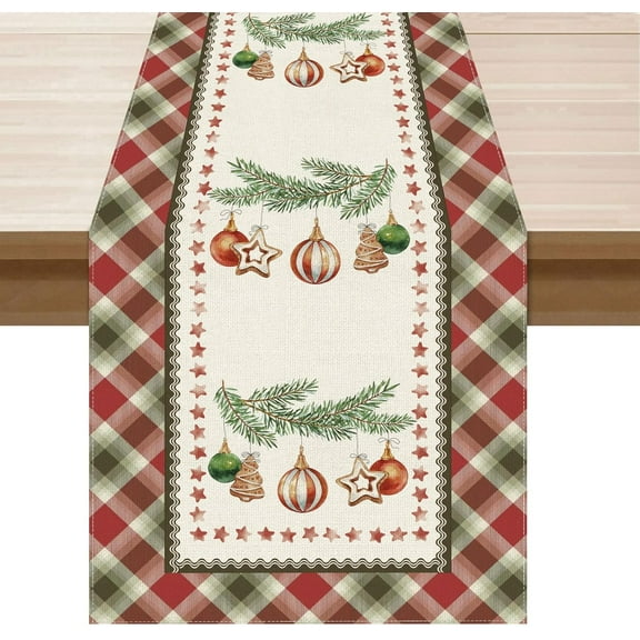Colored Buffalo Plaid Tree Christmas Winter Xmas Cloth Table Runner Burlap Table Decoration for Home Kitchen Dining Dinner Indoor Holiday Farmhouse Decor 13x36 Inch