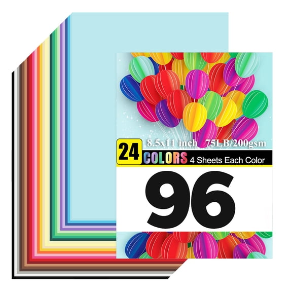 Colored Cardstock 96 Sheets, 24 Colors 8.5x11 Construction Paper, 200gsm 75lb Thick Colored Paper for Printing, Card Making, Die Cutting, Crafts, Scrapbooking, Party Decorations