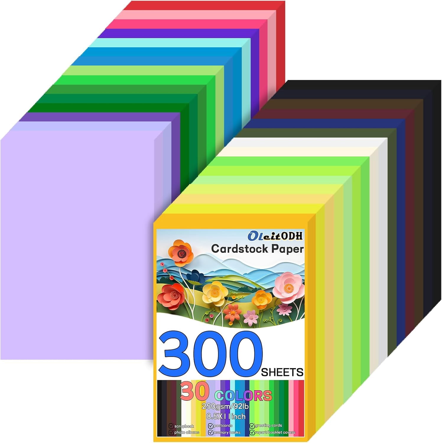 Colored Cardstock Bulk 300 sheets, 8.5” x 11” Card Stock 30 Assorted Colors Construction Paper,250 GSM Card Stock Printer Paper Scrapbooking Supplies for Diy Crafts Cricut Card Making