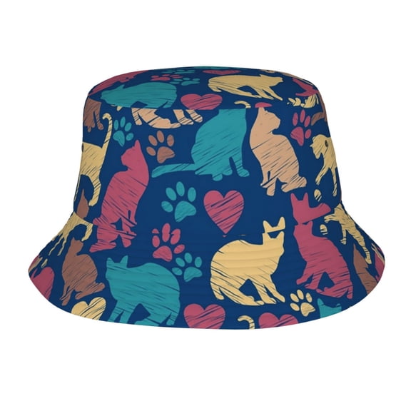 Colored Cats Unisex Bucket Hat, Upf 50  Sun Protection, Packable & Foldable Fisherman Hat For Men & Women, Lightweight Uv Sun Hat For Beach, Fishing, Hiking, Camping