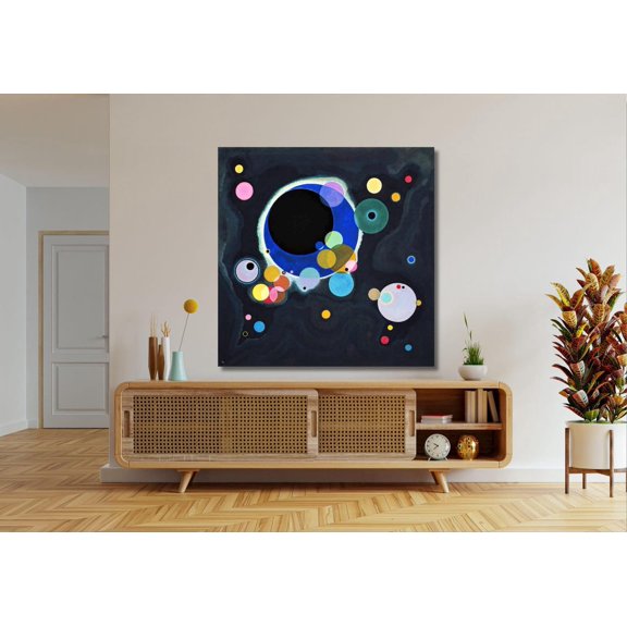 Colored Circles on Black Abstract Geometry Geometric Pattern Rhythm Concept, Unframed Poster