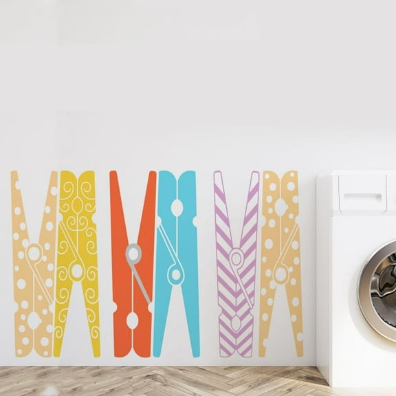 Colored Clips Wall Sticker Colorful Clips Wall Decals Laundry Room Wall Decor Vinyl Wall Art Decor Clips Wall Stickers for Living Room Laundry Room Nursery Wall Art Mural 3 Sheets/Set Colorful