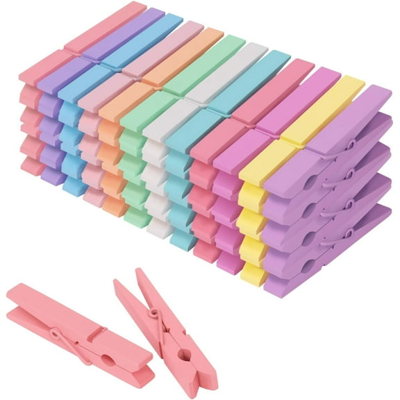 Colored Clothes pins 12 Color, Colorful ClothesPins Wooden Clips for Photos Pictures Decorative Crafts, Decoration clothespins Clothing Hanging clothespins 2.9inch 50PCS (Rainbow Colors)