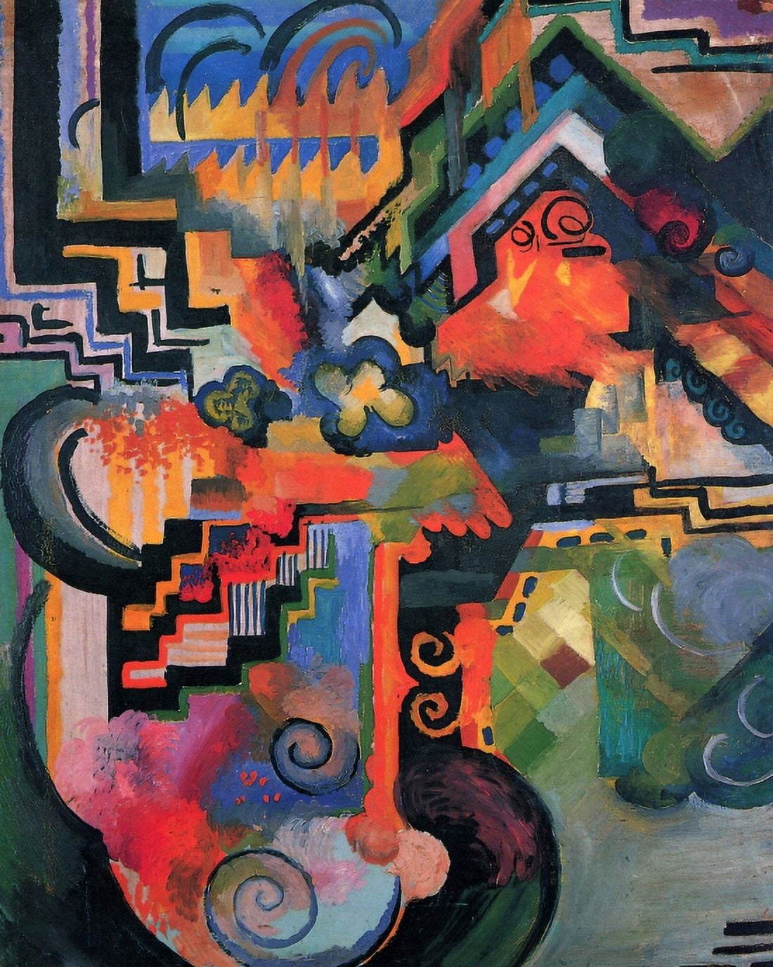Colored Composition Canvas Art - August Macke (24 x 36)