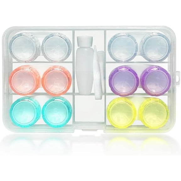 Colored Contact Lens Case, Clear Colored Contact Lenses Case with Stick Tool Set, 6 Pack Organizer Storage Len Cases with Travel&Home