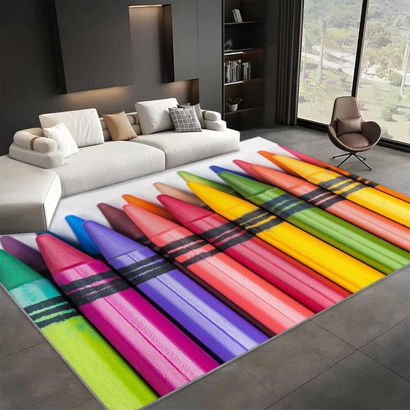 Colored Crayon Area Rugs, Multicolor 3D Colored Crayon Carpet, Washable Non Slip Low Pile Soft Rug for Kitchen Playroom Bedroom Decor Mat 3x4ft