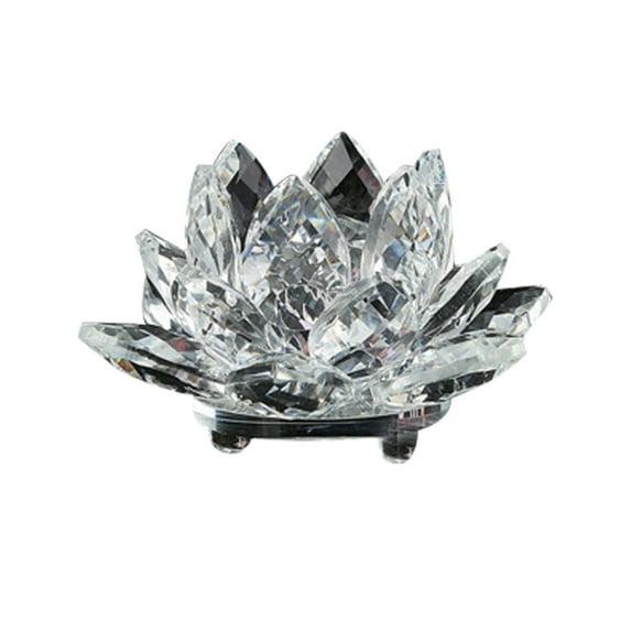 Colored Crystal Glass Candle Tea Lamp Buddhist Candle Holder | 120mm Diameter | Feng Shui Home Decor with Energy Crystal Flower Design | 1 Piece