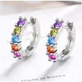thumbnail image 1 of Colored Crystal Round Hoop Huggie 925 Sterling Silver Earrings Womens Jewelry, 1 of 1