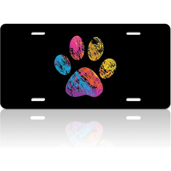 Colored Dog Paws License Plate Cover Animal License Plate Funny Pet for Car Decoration Vanity Tag Stainless Steel Fits Any Standard Us License Plate Holder 6.2" X12.2 Inch for Women Men Youth Gift