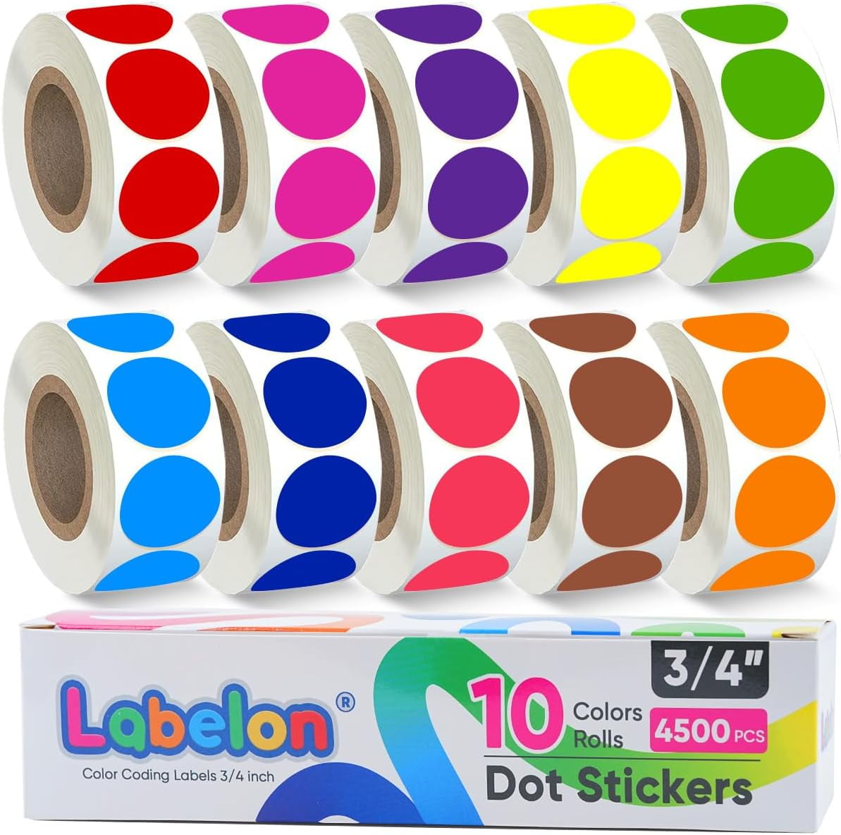 Colored Dot Circle Sticker Labels ¾-Inch, 10 Color Styles, 10 Rolls ...