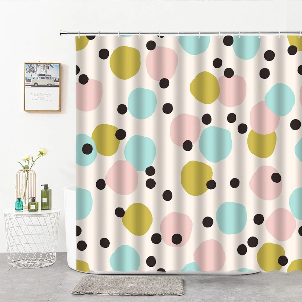 Colored Dots Shower Curtains Hand Painted Geometric Patterns Bathroom