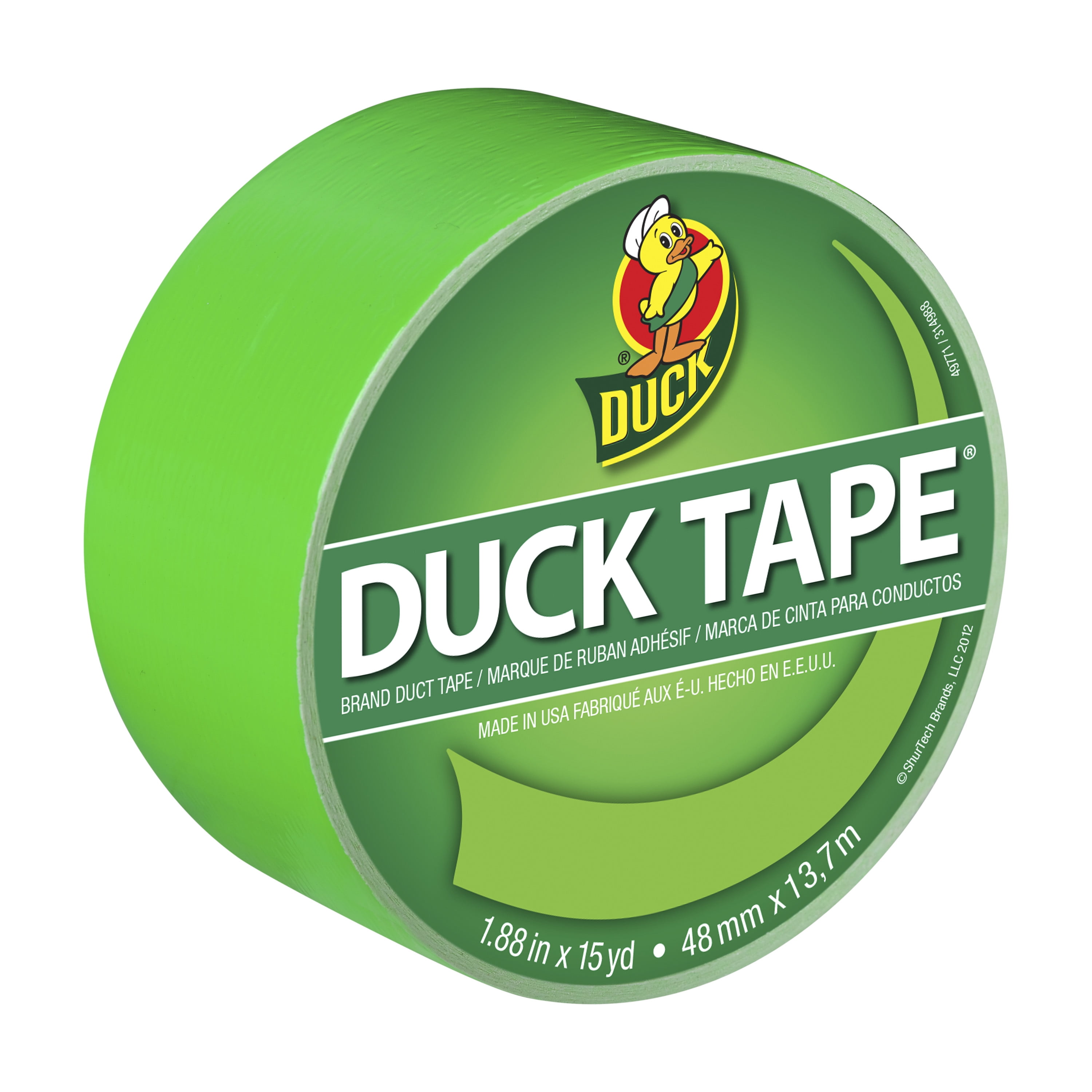 Colored Duct Tape, 3" Core, 1.88" X 15 Yds, Neon Green | Bundle of 5 Rolls