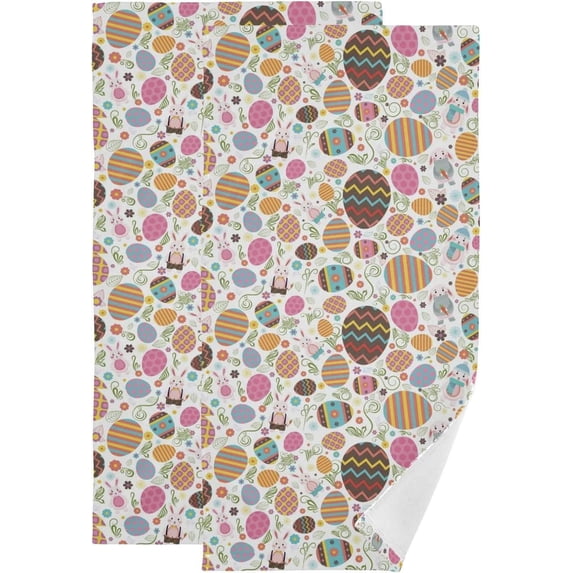Colored Easter Eggs Hand Towels, Happy Easter Kitchen Towel Ultra Soft and Absorbent,Decorative Fingertip Face Towel for Bathroom Hotel, 2 PCS, 28.3"x 14.4"
