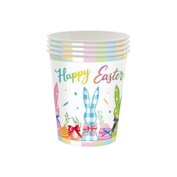 Colored Easter Rabbit Themed Disposable Dinnerware Set, 20Pcs Holiday Party Decoration Paper Cups, Complete Tableware Solution for Easter Egg Hunts and Family Brunch Celebrations