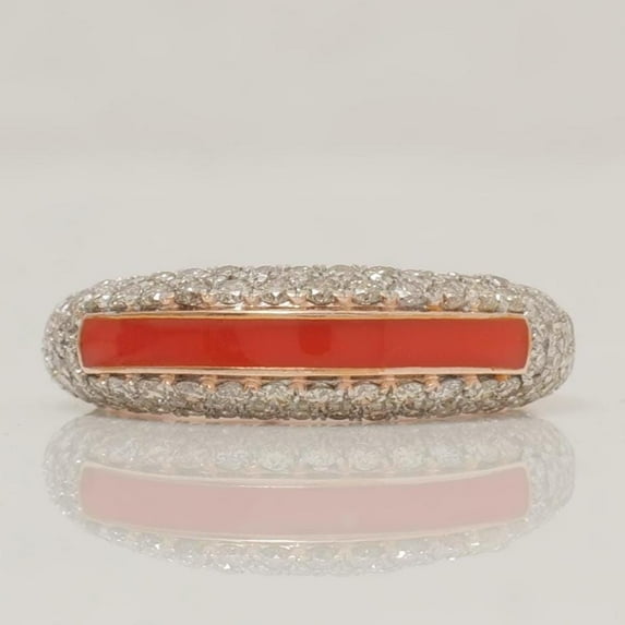 Colored Enamel Natural Diamond Ring: 14k Solid Gold Stackable Band, IGI Certified, Ready To Ship
