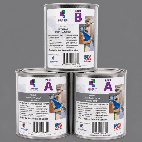 Colored Epoxies Dark Gray Epoxy Resin and Hardener Kit, 2:1 Mix Ratio, Garage Coatings, Flake Floors, Metallic Epoxy Flooring, Dark Gray, 3 Quart Kit