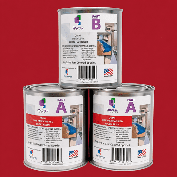 Colored Epoxies Mexican Red Epoxy Resin and Hardener Kit, 2:1 Mix Ratio, Garage Coatings, Flake Floors, Metallic Epoxy Flooring, Mexican Red, 3 Quart Kit